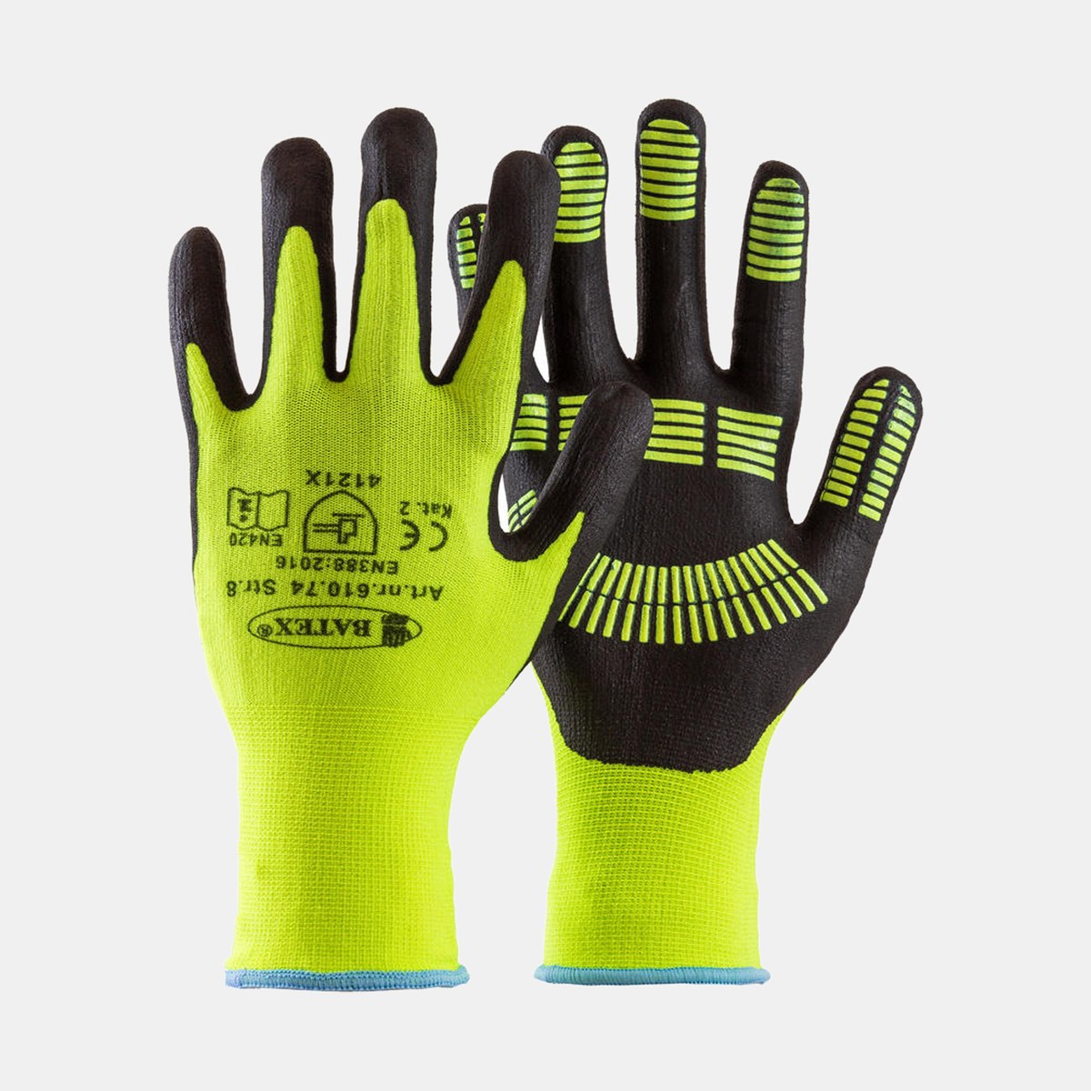 Mekanikerhanske Softgrip Neon i neongul nylon med gripebelegg, BATEX 610.76